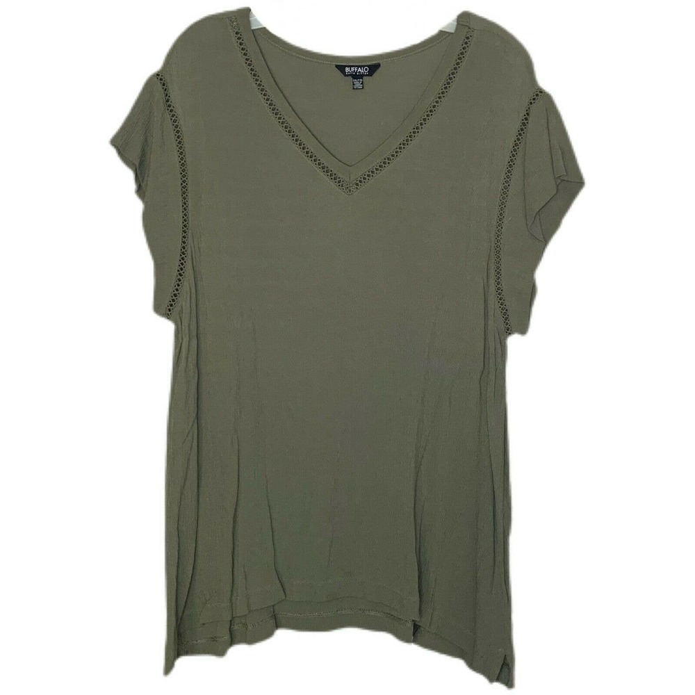 Buffalo David Bitton Size XXL Green Blouse Eyelet Detail Viscose Short Sleeve